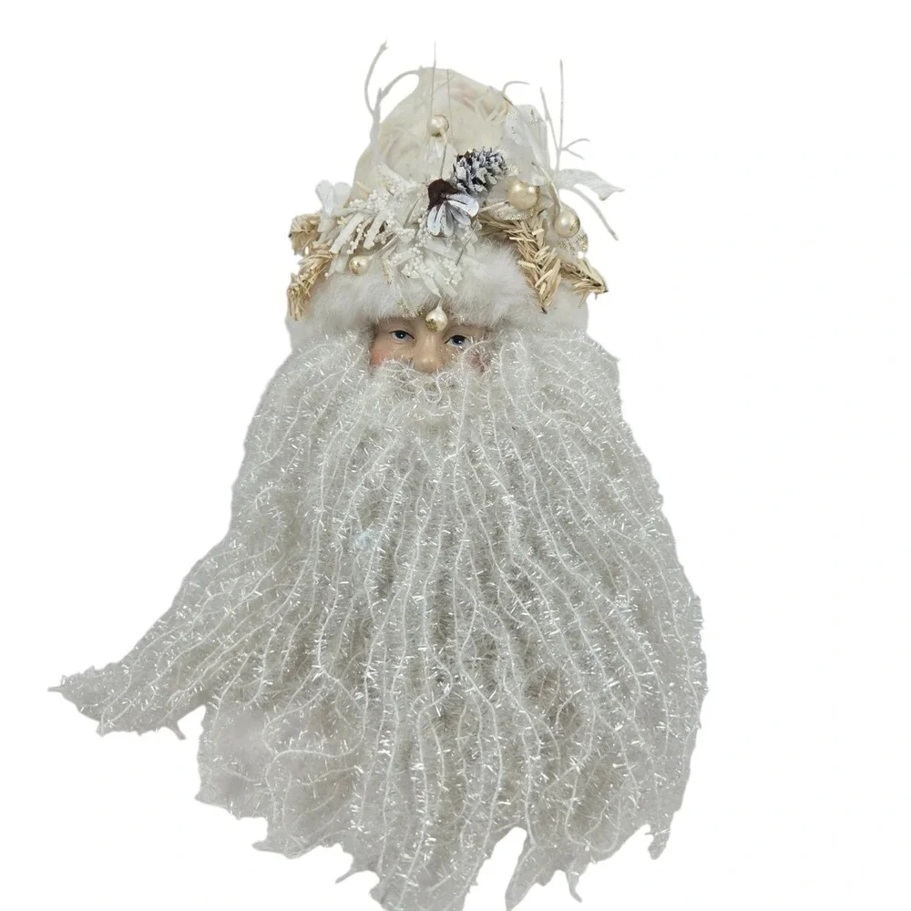 Vtg Victorian Style Winter White Old World Santa Head Ornament 10